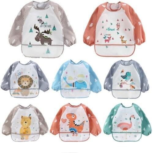 Cartoon Cute Baby Bibs Long Sleeve Art Apron Animal Smock Baby Bib Burp Clothes Soft Feeding Eat Toddler Waterproof Smocks