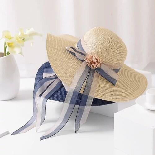 Mingjiebihuo Fashion goddess New large straw hat female long streamers Summer large beach shade sun hat