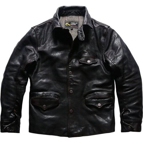 2021 Spring and Autumn Japanese Retro Horse Leather Mens Lapel Casual Tea Core Black Leather Jacket Leather Jacket Men