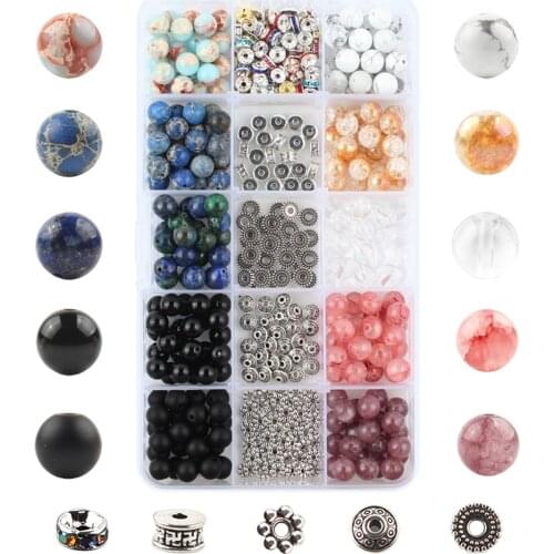 Natural Stone Beads Jewelry Making Kits Storage Box Set Agates Crystal Elastic String Bulk Stone DIY Handcraft Bracelet Making