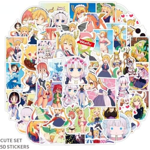 50pcs/pack Cartoon Anime Kobayashis Dragon Maid Graffiti Stickers Luggage Scooter Mobile Phone Mug Stickers Christmas Gifts