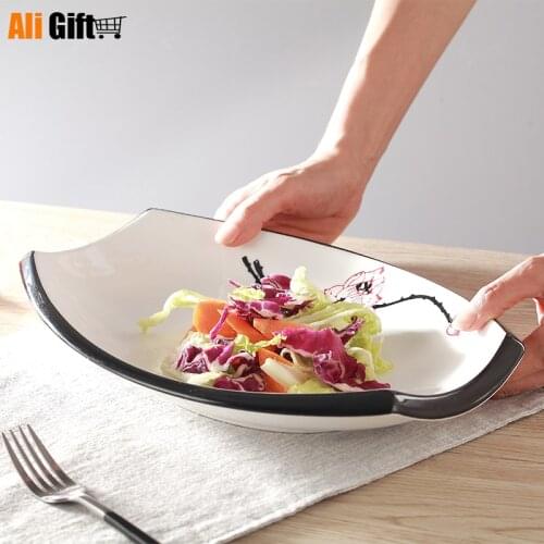 Lotus Pattern Irregular Ceramic Dinner Plates Fruit Salad Plate Steak Dish Fish Plate Creative Home Kitchen Decoration Tableware