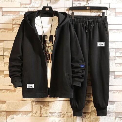 2021 New Winter Men Clothing Set Printing Hoodie Fleece Zipper Sweatshirt Casual Sport Sweatpants Tracksuits Fashion Wool Jacket