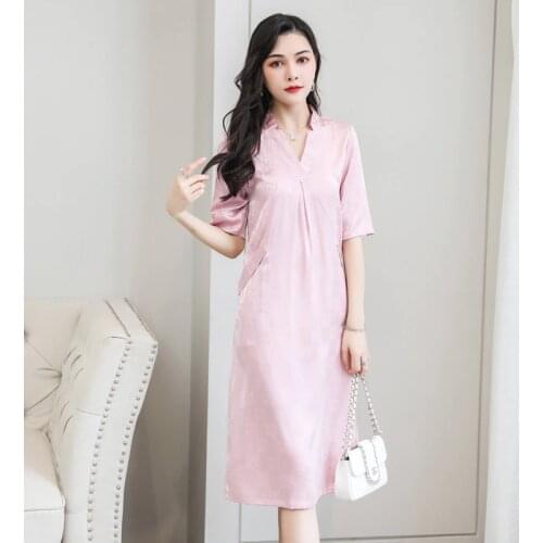 New Summer Women Elegant Long Dress 4XL Ladies Solid Straight V-neck Loose Party Dress Large Size Female Vestidos Clothing
