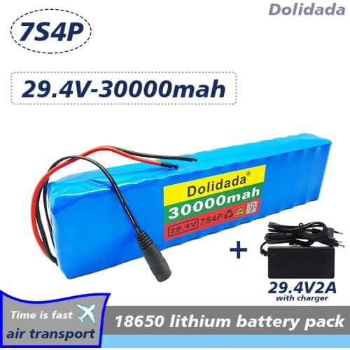New 7S4P 24V 30ah 29.4V FOR Lithium-ion battery pack Built-in BMS electric bike unicycle scooter wheelchair motor + charger