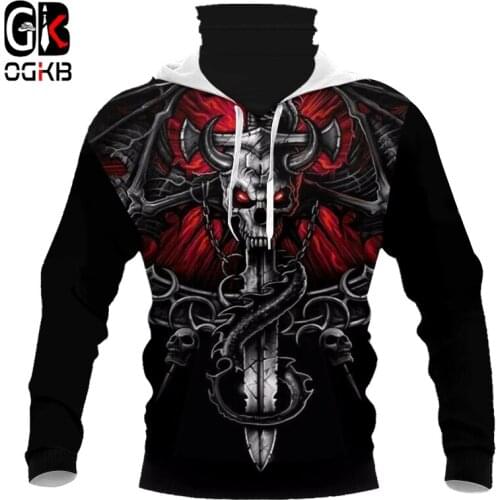 OGKB Fall Mens Cool Print Key Chain Skull 3d Sweatshirt Mask Hoodies Man Hiphop Long Sleeve Warm Pullovers With Mask Tracksuits