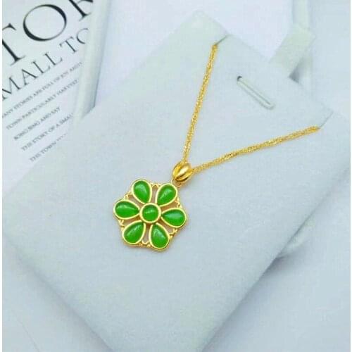 Natural Green Hetian Jade Flower Pendant Necklace 925 Silver Fashion Jewelry Chalcedony Amulet Gifts for Women