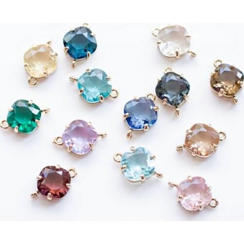 17x11MM 14K Gold Color Brass and Glass 2 Holes Square Connect Charms Pendants Diy Jewelry Findings Accessories