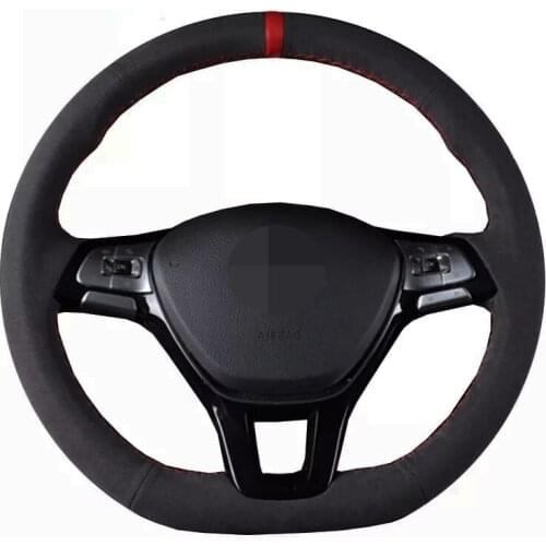 DIY Hand-stitched Black Genuine Leather Suede Car Steering Wheel Cover For Volkswagen VW Golf 7 Mk7 New Polo Jetta Passat B8