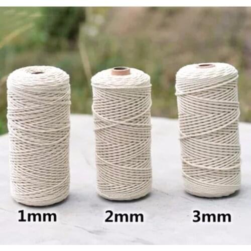 1pc 1/2/3mm Diameter Twisted Cord 100% Natural Cotton 200/400M Length For Handmade DIY Craft Macrame Artisan String