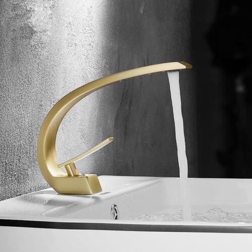 Bathroom Basin faucets Solid Brass Sink Mixer Taps Hot & Cold Lavatory Crane Mixer Faucets Brushed Gold Deck Mounted Water Taps