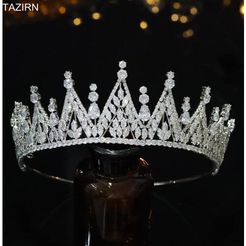 Luxury Tall Tiaras Cubic Zirconia Crowns Wedding Pageant Tiaras Hair Jewelry Bridal Headwear Princess Women Headpiece Best Gifts