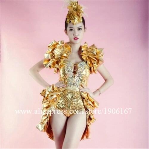 Gold Color Nightclub Dance Suit Ballroom costume Concert Model Show Studio Theme Party Evening D