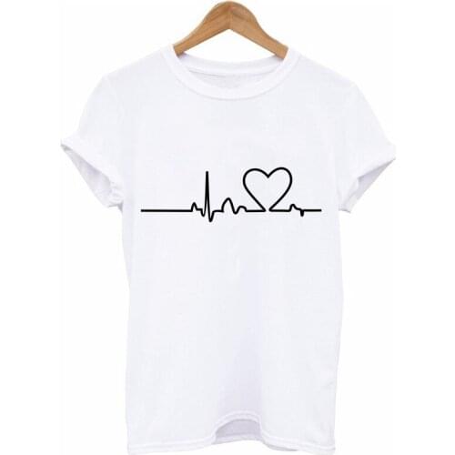 Cat Heartbeat Lifeline Women tshirt Halajuku Casual Funny t shirt For Lady Girl Femme White Short Sleeve Top Tees Clothing