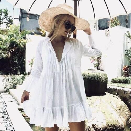 Plus Size Women Dress Shirts Casual Spring White Shirt Blouse Long Sleeve Beach Kimono Ladies Shirt Streetwear Beach Cover Up