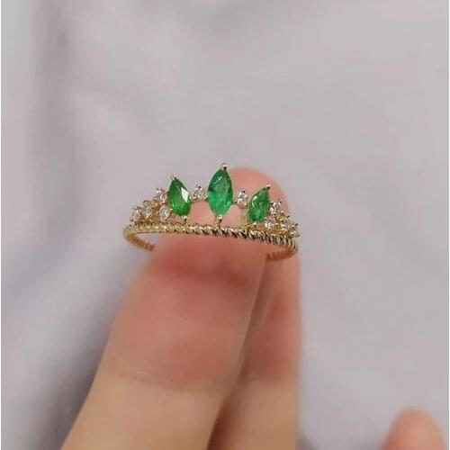 Fashion grace crown flame Hemp Natural gem stone Ring Natural green emerald ring S925 silver womens girl party gift Jewelry