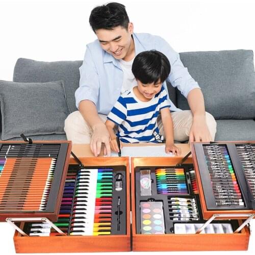 197pcs Wooden box paintbrush Set Childrens watercolor pencil drawing tool Girl art supplies Student tool gift box
