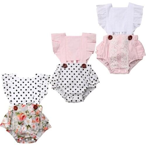2019 Newborn Baby Girls Clothes Splice Romper Ruffle Lace Jumpsuit Sunsuit Outfits Summer Children Clothing 0-24M