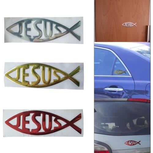 3D Car Jesus Decal Fish Symbol Logo Chrome Car Decal Universal Emblem Badge Sticker 14.5x4cm Waterproof Laptops Car Jesus Decal