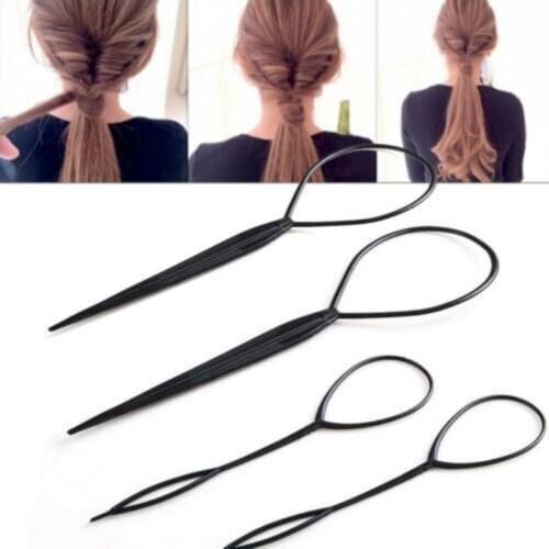 4 Pcs Ponytail Hair Styling Tools Plastic Needle Ponytail Topsy Loop Hair Bun Maker Braids Beauty Accessories Hairdressing Tool