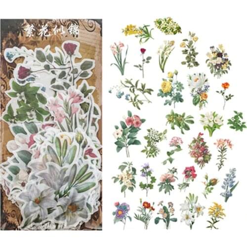 40 pcs /Bag Blooming Flowers Sticker Washi Stickers DIY Phone Hand Account Decor