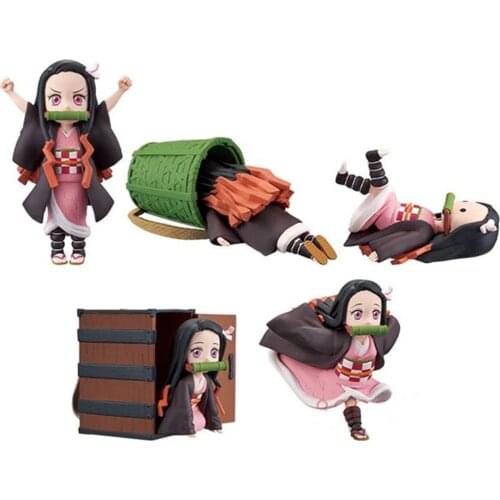 5PCS/Set Demon Slayer Kimetsu No Yaiba Figure GK Kamado Nezuko Figure Statue Figurine Model Doll Cute Collection Toys