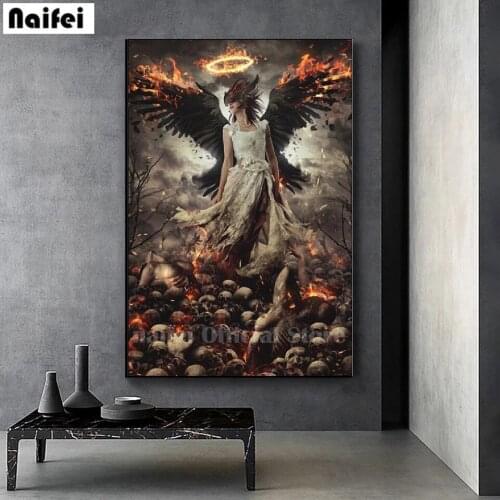 5D Diamond Embroidery Mask Angel Full Square/Round Diamond Painting Flame Wings DIY Cross Stitch Mosaic Skull Stickers Decor