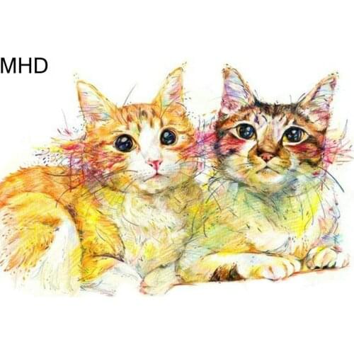 DIY Diamond Painting "Two Cats" Full Square & Round Diamond Cross Embroidered Wall Sticker Art Home Decor Kit