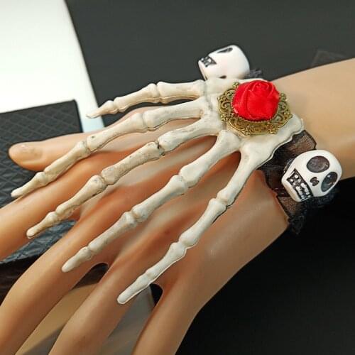 2021 Halloween Skull Cuff Bracelet Retro lace ghost claw Bracelet European and American creative skeleton claw for Masquerade