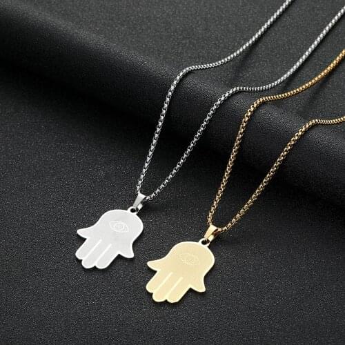 CHENGXUN Hamsa Clear Evil Eye Pendant Necklace Hand Charm Necklace for Men Women Stainless Steel Charm Chain New Jewelry Gift