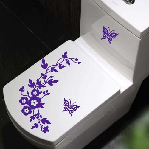 Flower Toilet Sticker Seat Wall Sticker Bathroom Decoration Decals Decor Butterfly Mural Bathroom Sticker For Toilet Home Design