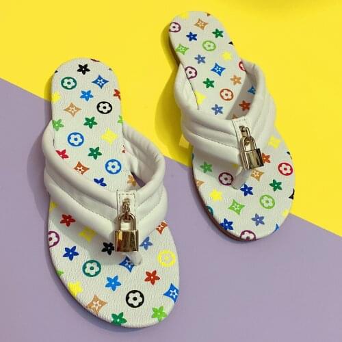 DDYZHY Stock Clearence Summer Shoes Elegant Top Quality Famous Branded Women Flip Flops Lock Design Women Footwear Ladies Shoes