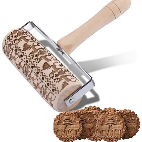 Wooden Rolling Pins For Baking Embossed Cookies Christmas Embossed Rolling Pin Baking Cookies Roller DIY Baking tool 18x13x5cm