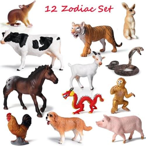 Children Cognitive Simulation Animal Model Toy Set Zodiac Rat Ox Tiger Rabbit Dragon Snake Horse Sheep Monkey Chicken Dog Pig