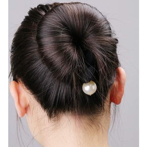 DIY Big Simulated Pearl Hair Bun Styling Tools Roller Black Barrette for Women Hair Accessories