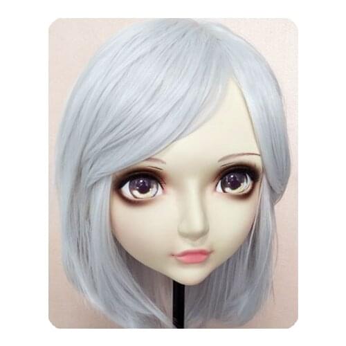GL084) Sweet Girl Resin Half Head BJD Kigurumi Mask With Eyes Cosplay Anime Role Lolita Mask Crossdress Doll