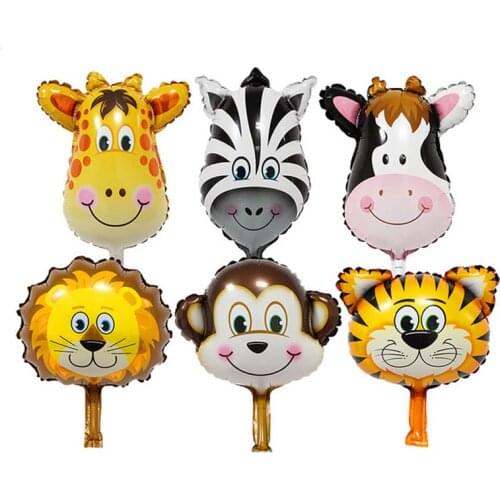 Hot style Mini animal head Foil balloons Giraffe zebra cows lions monkeys tigers party birthday decoration Mini cartoon balloon
