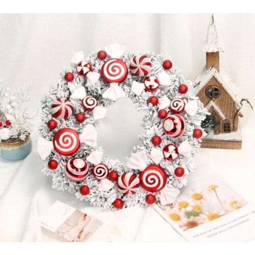 Artificial Christmas Wreath with Candy Decorative Garland for front Door Window