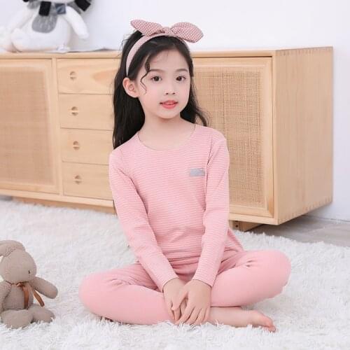 2Y to 12Y Children Thermal Underwear Set Fleece Single-layer Boys Girls Winter Clothes 2021 New Baby Cartoon Warm Pajamas Suit