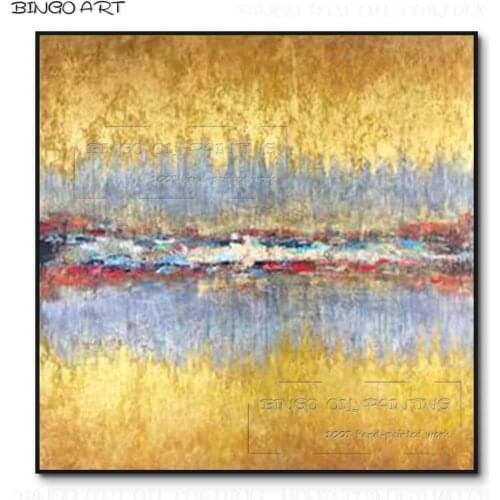 Best Gift Hand-painted High Quality Abstract Golden Oil Painting Beauty Handmade Abstract Gold Foil Acrylic Painting for Wall