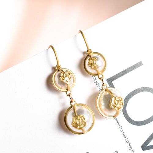 LUBOV Double Imitation Pearl Inlaid Gold Color Metal Circle Dangle Earrings Elegant Women Drop Earrings Gift Jewelry