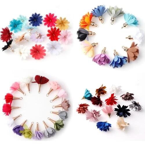 Fashion 10pcs/lot Mixed Color Silk Flower Charm Tassel for DIY Earring Necklace Jewelry Making Findings