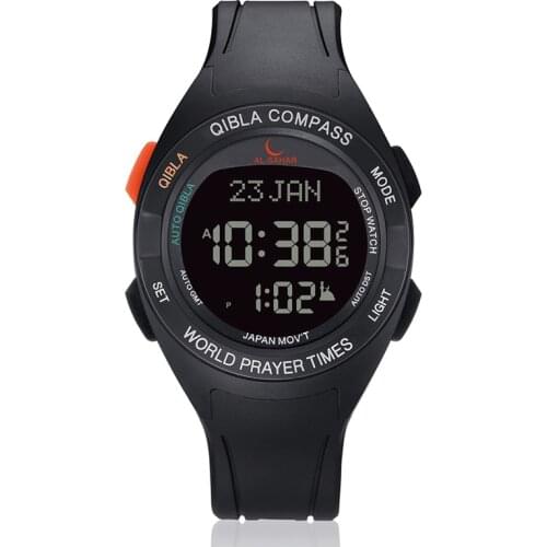 Muslim Prayer Reminder with Qibla Compass Athan Alarm Calendars AL-SAHAR Azan Watch AS-Q018BB/BW