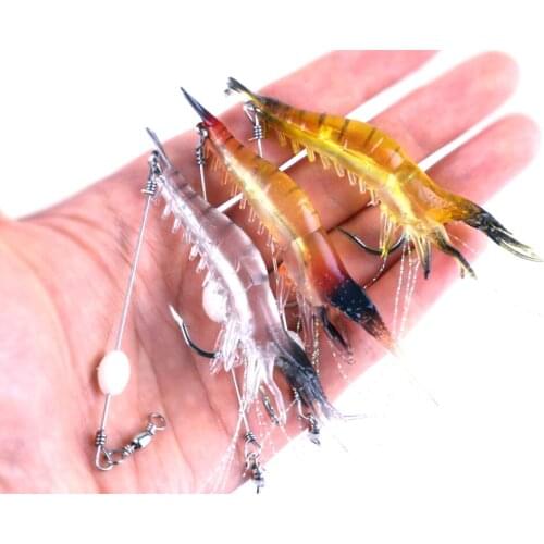 HENGJIA 3pcs/lot Shrimp Soft Fishing Lure 9cm 6g Fishing Artificial Bait With Glow Hook Swivels Anzois Para Pesca Sabiki Rigs