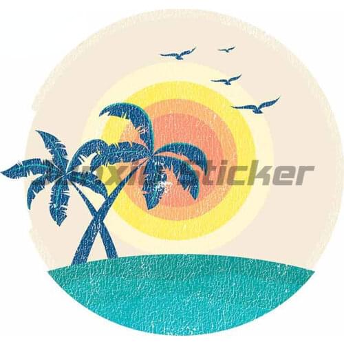 Personality Car Stickers Beach Palm Tree Decal Laptop Graffiti Scratch-Proof Vinyl Waterproof Material Camper Decal Kk13*13cm