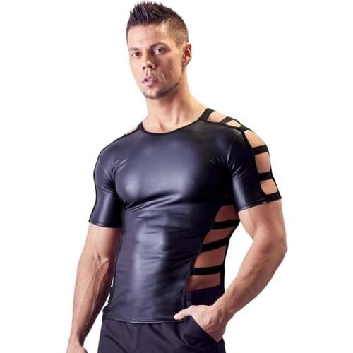 New 2021Mens Patent Leather t Shirts Nightclub Stage Show Sexy T-Shirt Tees Tops Costumes