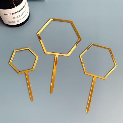 New Hexagon Acrylic Cake Topper Pink Gold No Texts Wedding Cupcake Topper For Kids Birthday Party Cake Decorations Baby Shower