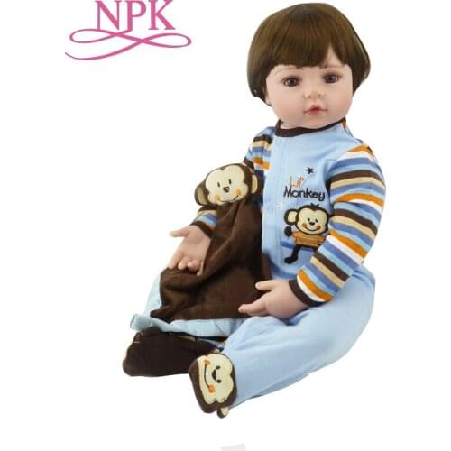 NPK 60CM lifelike reborn toddler baby with blue clothes silicone vinyl boy doll high quality collectible doll