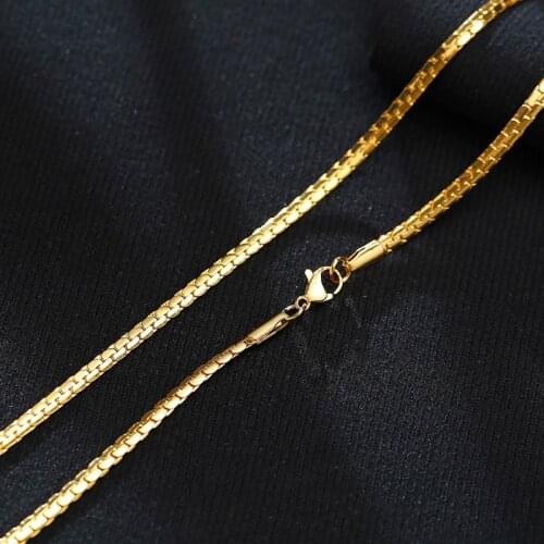 Hip Hop Gold color Stainless Steel Necklace for Men 3mm Flat Chain Necklaces Fashion Jewelry Accessories Dropshipping
