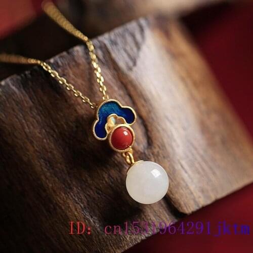 Green Jade Bead Pendant Charm Gemstone Jewelry Gifts Chinese Crystal 925 Silver Natural Women Necklace Chalcedony Zircon